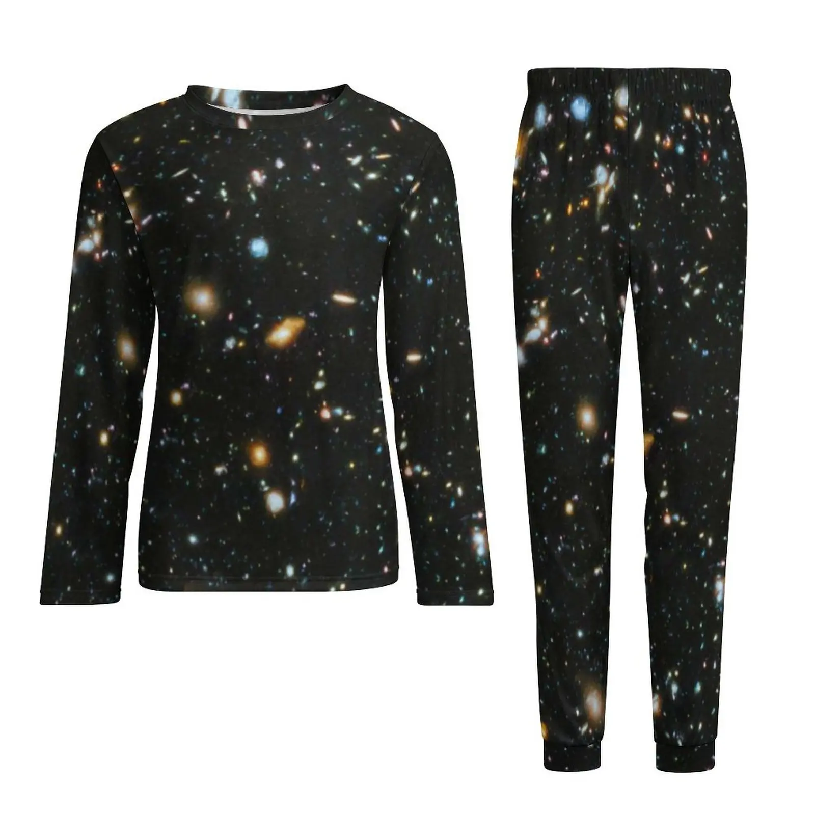 Galaxy Star Pajamas Artistic Stars Space Black Men Long Sleeve Cute Pajama Sets 2 Pieces Bedroom Winter Pattern Home Suit Gift