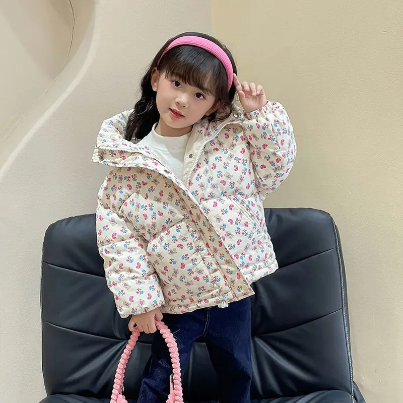 

【2025 New】Girl's Floral Thickened Hooded Winter Coat - Cute Baby Cotton-padded Jacket with Detachable Hood