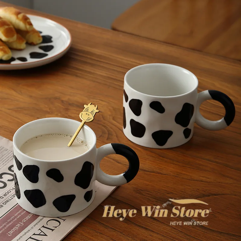 500ml/17oz Cute Cartoon Ceramic Cup, Creative Cow Pattern Water Mug Cup,Coffee Cup Summer Winter Drinkware, Gift