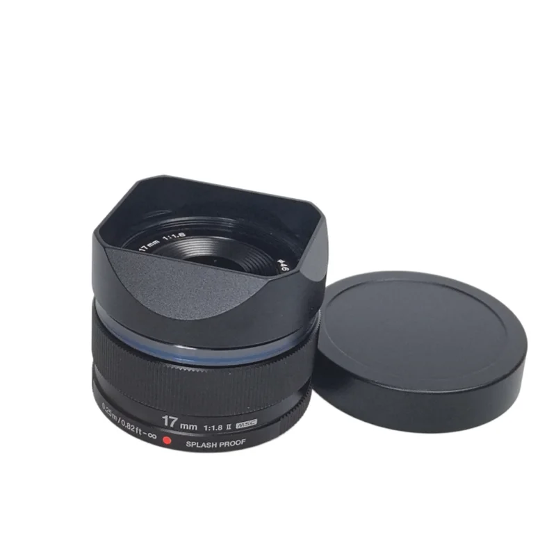 バヨネットメタルスクエアレンズフード-メタルキャップ付き-om-system-mzuiko-digital-17mm-f18-ii-ブラックシルバーレンズシェード用