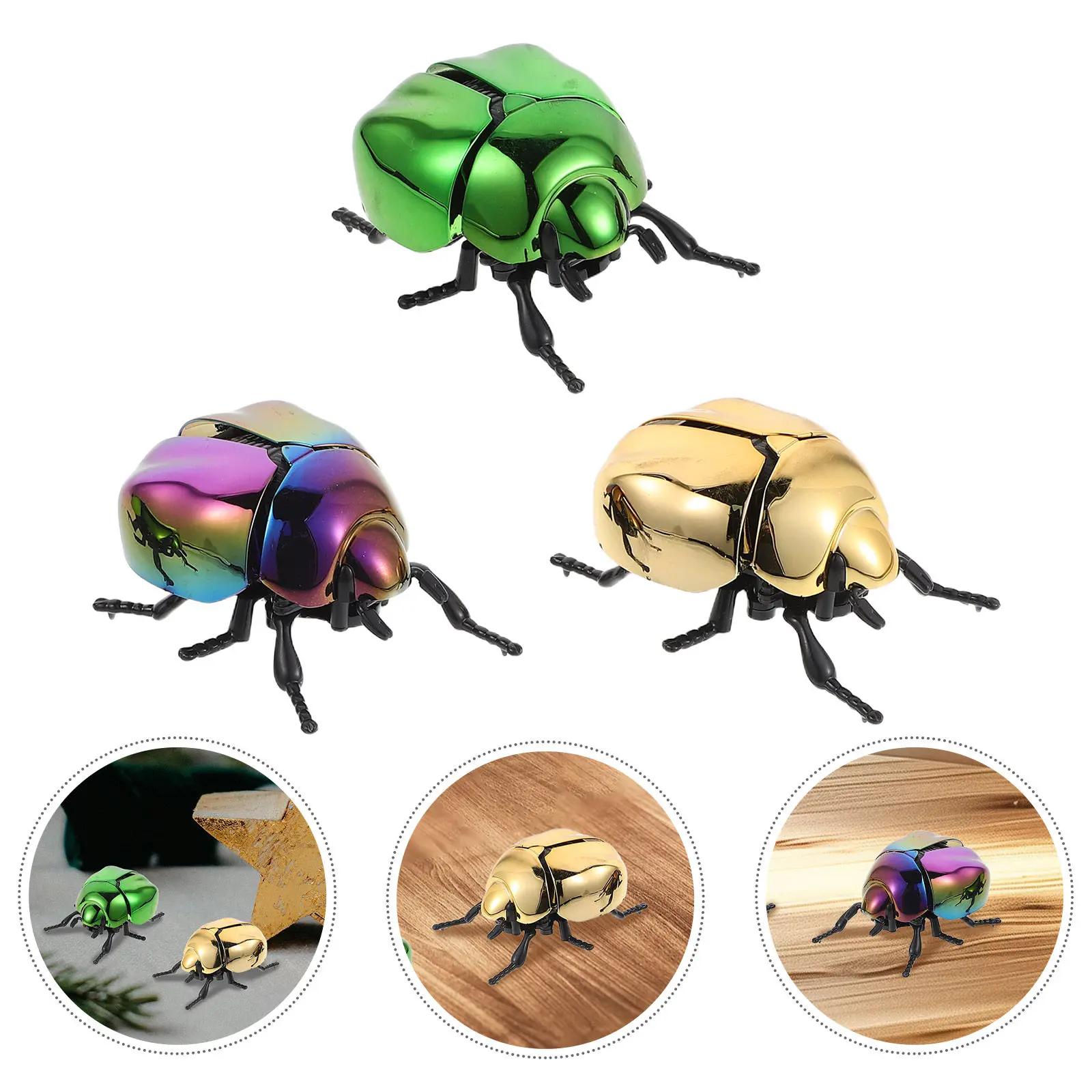

3Pcs Realistic Beetle Insect Wind-Up Head Tail Movement Interactive Educational Bug Indoor Outdoor Plastic Beetle Models