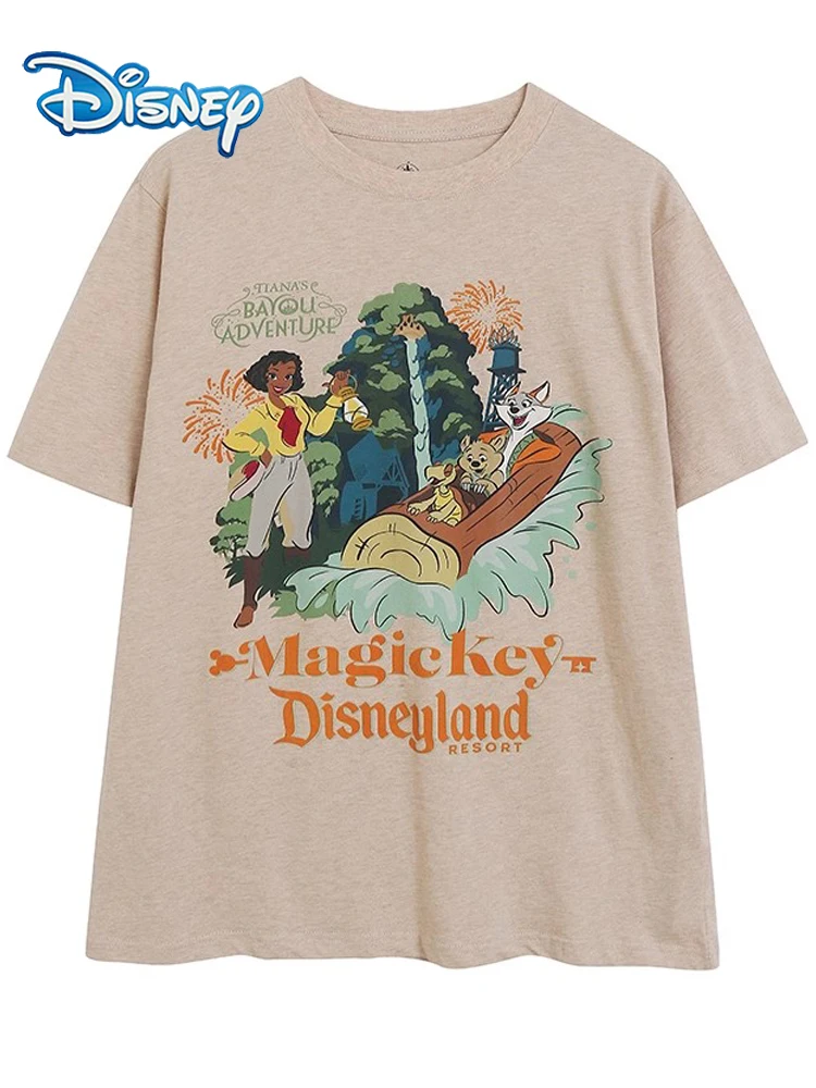 

Disneyland Letter Tiana Princess Anniversary Cartoon Print T-Shirt Women Short Sleeve O-Neck Pullover Tee Tops Streetwear Female