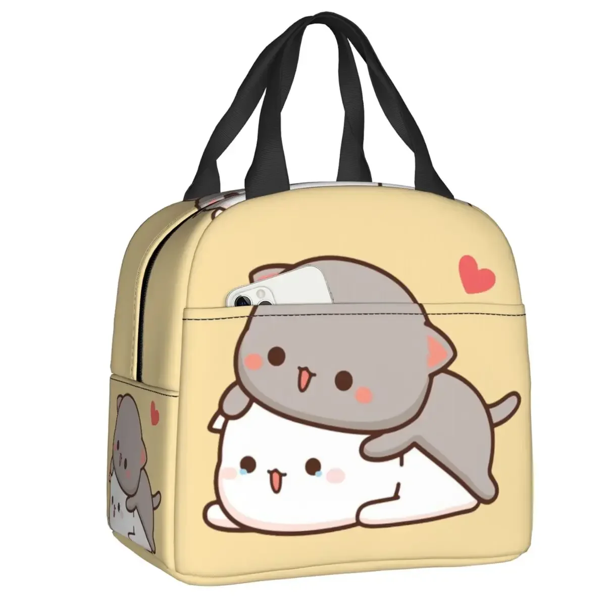 Cartoon Mochi Cat Peach And Goma Lunch Box Women Resuable Leakproof Cooler Thermal Food Insulated Lunch Bag Kids School Children