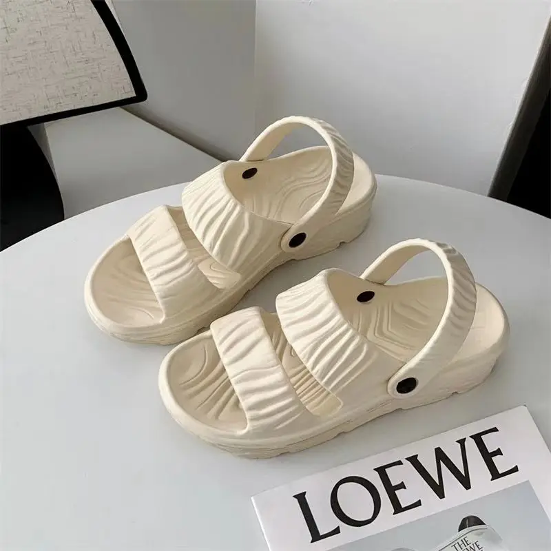 New Women's Summer One Word Hollow Flat Sole Sandals  Soft Sole Non Slip Dual Purpose Outdoor Beach Slippers Sandal