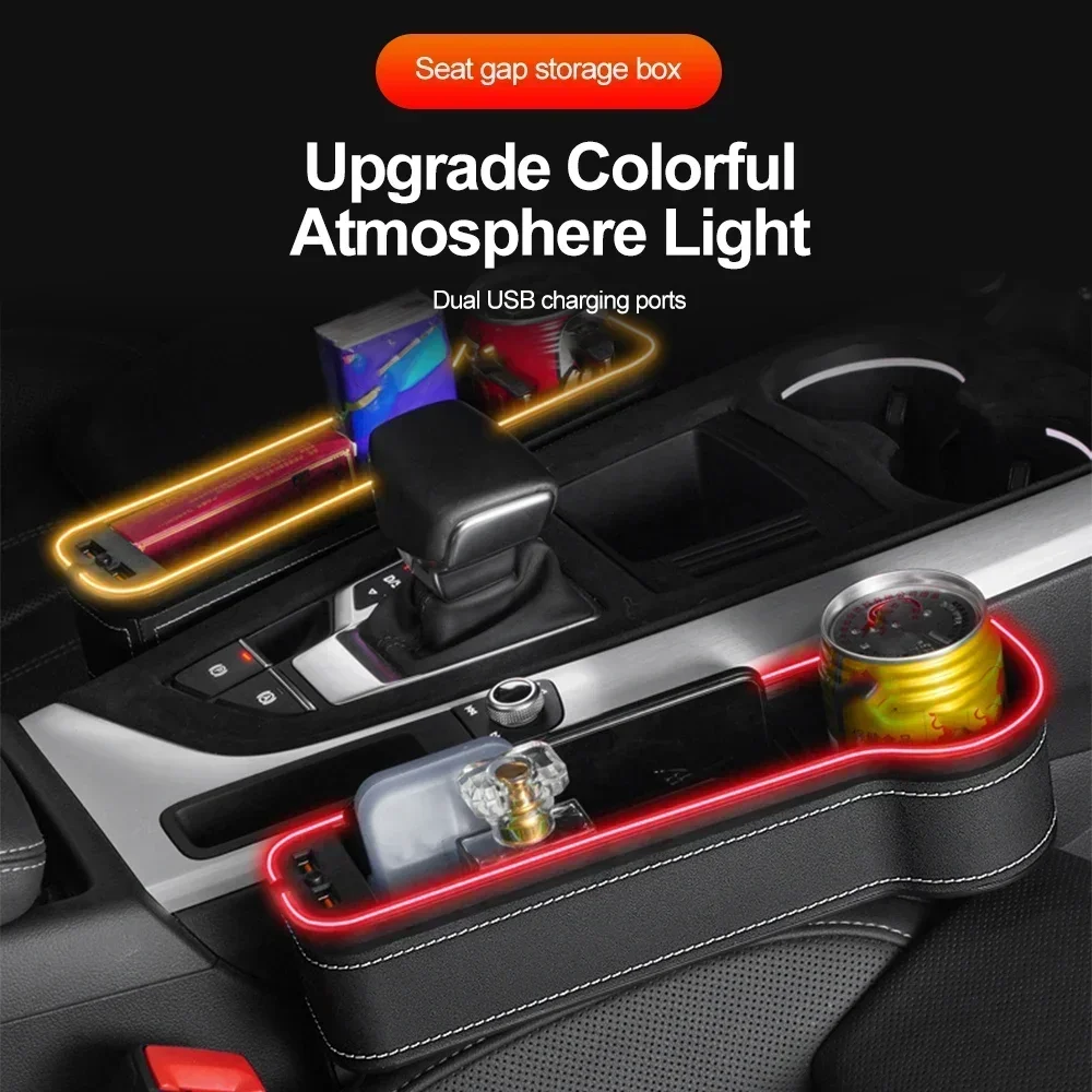 

Car Gap Storage Box New RGB with USB Smart Fast Charging Car Seat Seam Storage Sandwich Storage Box Charger Universal Model