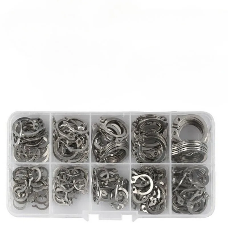 100pcs M8-M18 Stainless Steel Retaining Clip Washers Snap Ring C Type External Circlips Assortment Kit Set for Bearing Shaft