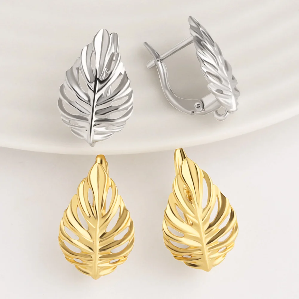 OCESRIO Hollow Leaf Hoop Earrings Brass Leverback Monstera Palm French Lock Earring Hook Findings DIY Base Wholesale erha142