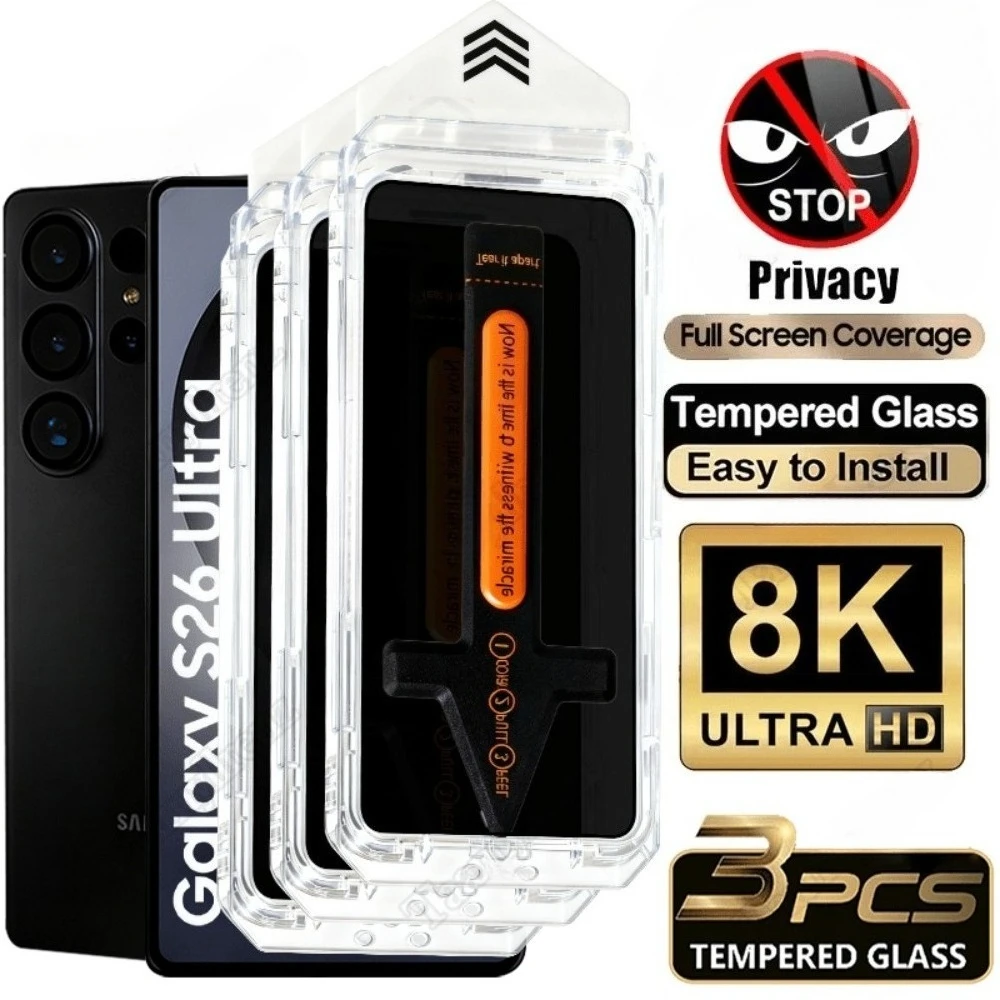 

3Pcs Anti Spy Tempered Glass for Samsung Galaxy S26 S25 S24 Ultra S23 S22 S21 Plus S26 S25 Edge One Click Installation Protector