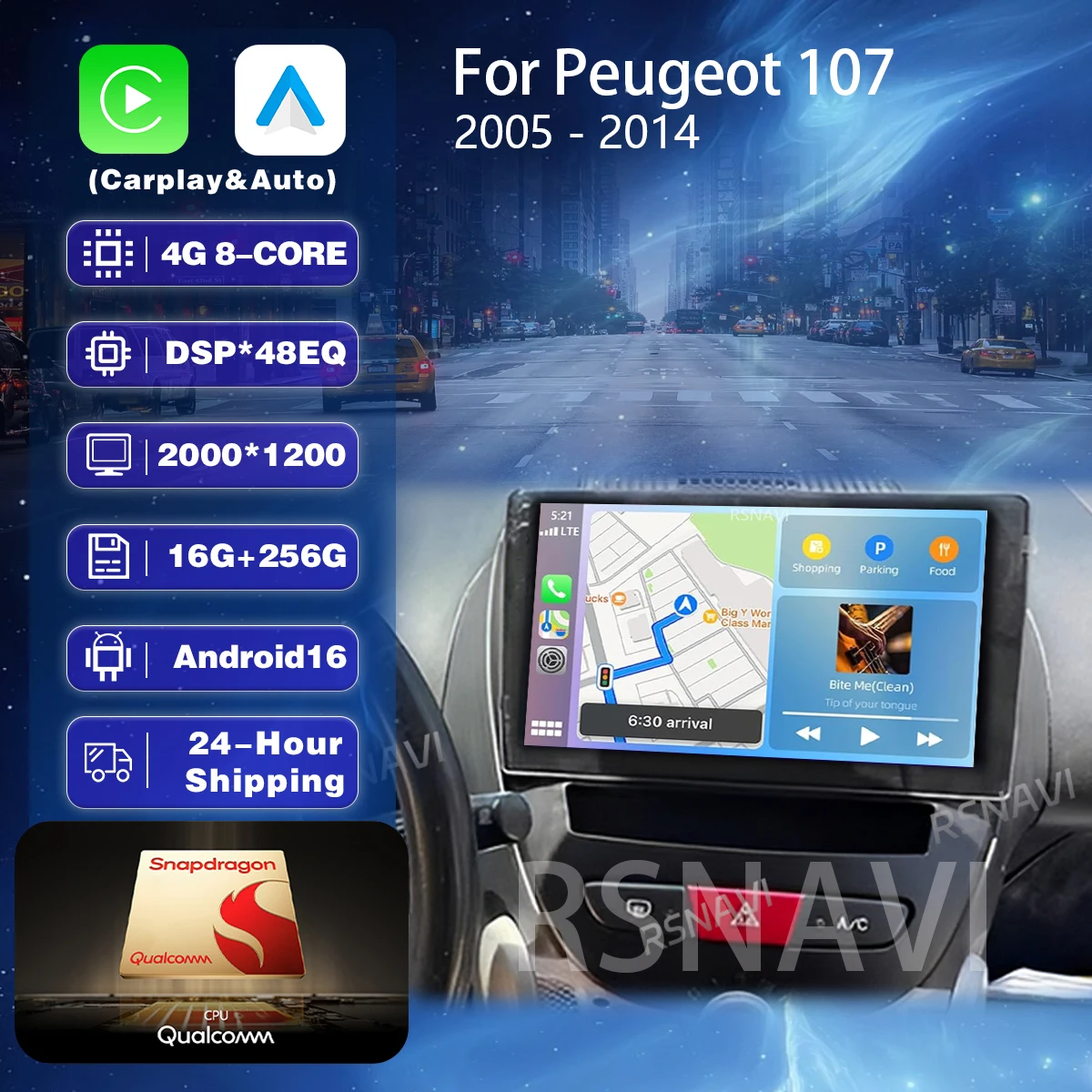 Android 16 Carplay Autoradio Multimedia-Player für Peugeot 107 Citroen C1 Toyota Aygo 2005-2014 DSP Stereo 2-DIN-Haupteinheit