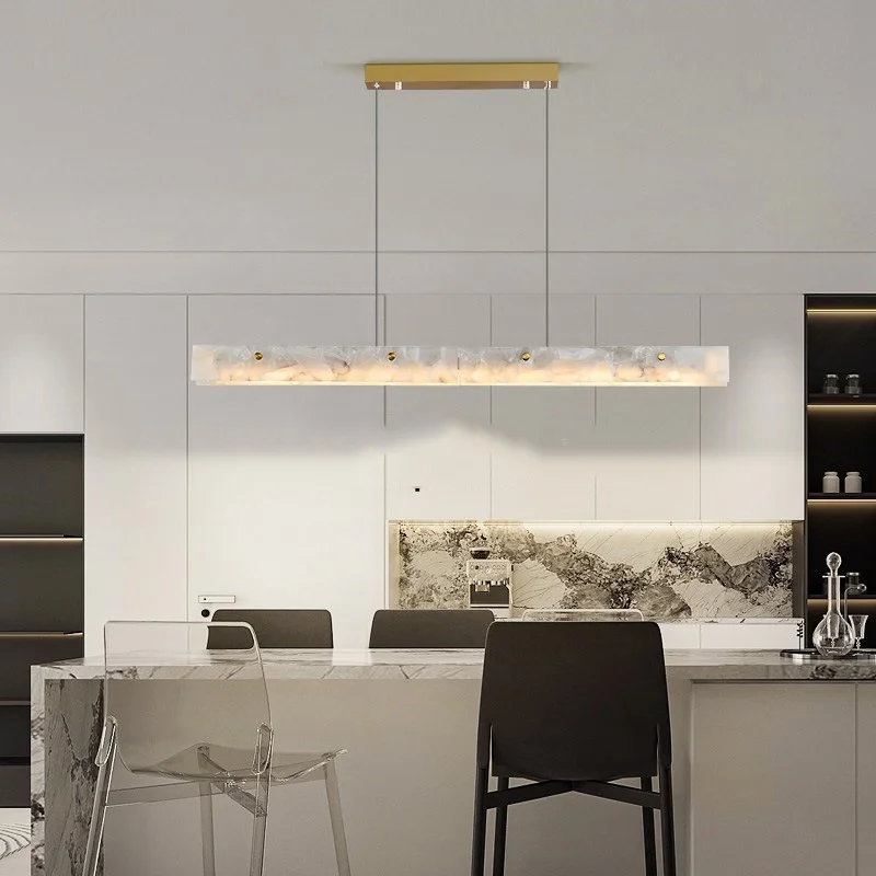 Imagem -03 - Luz Pingente de Tira Longa para Mesa de Jantar em Casa Lustres Led de Pedra Natural Lâmpada Suspensa Forma de Barra Mármore Natural Decoração de Luxo