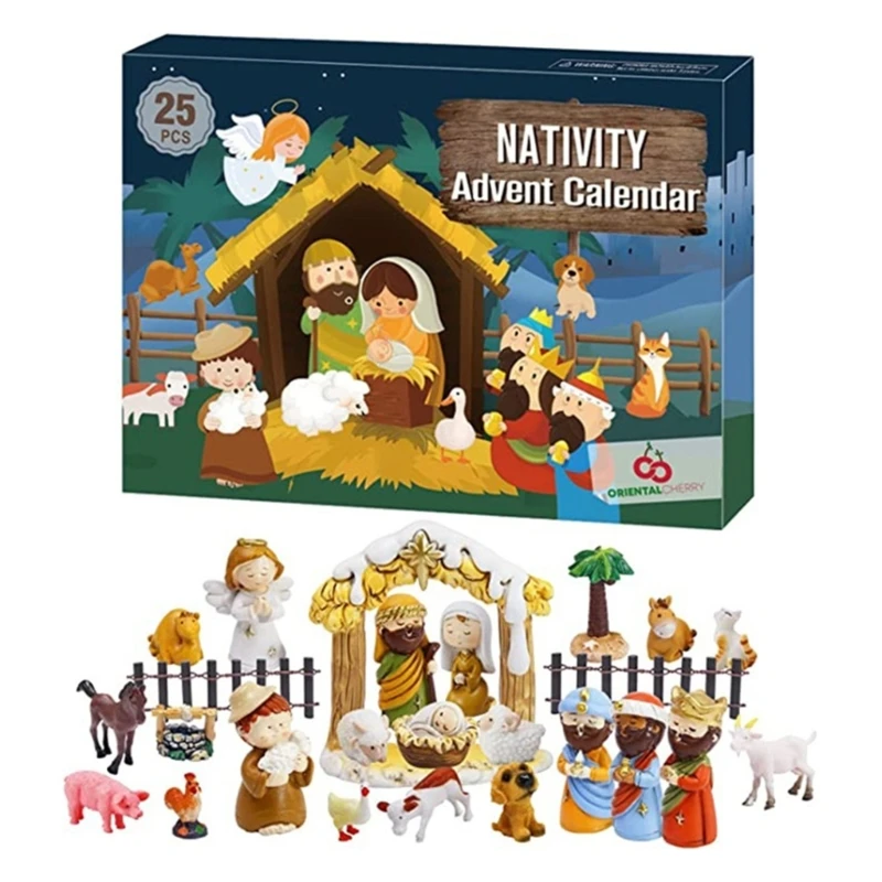 

Jesus Nativity Scene with 24 Resin Figurines Christmas Advent Calendar for Children dropshipping