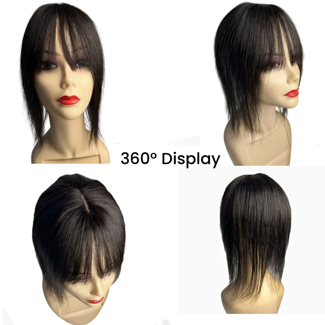 Invisible Human Hair Toppers For Women Clip In Toppers With 3D Air Bangs Middle Part Scalp Wiglets Hairpieces for Hair Volume