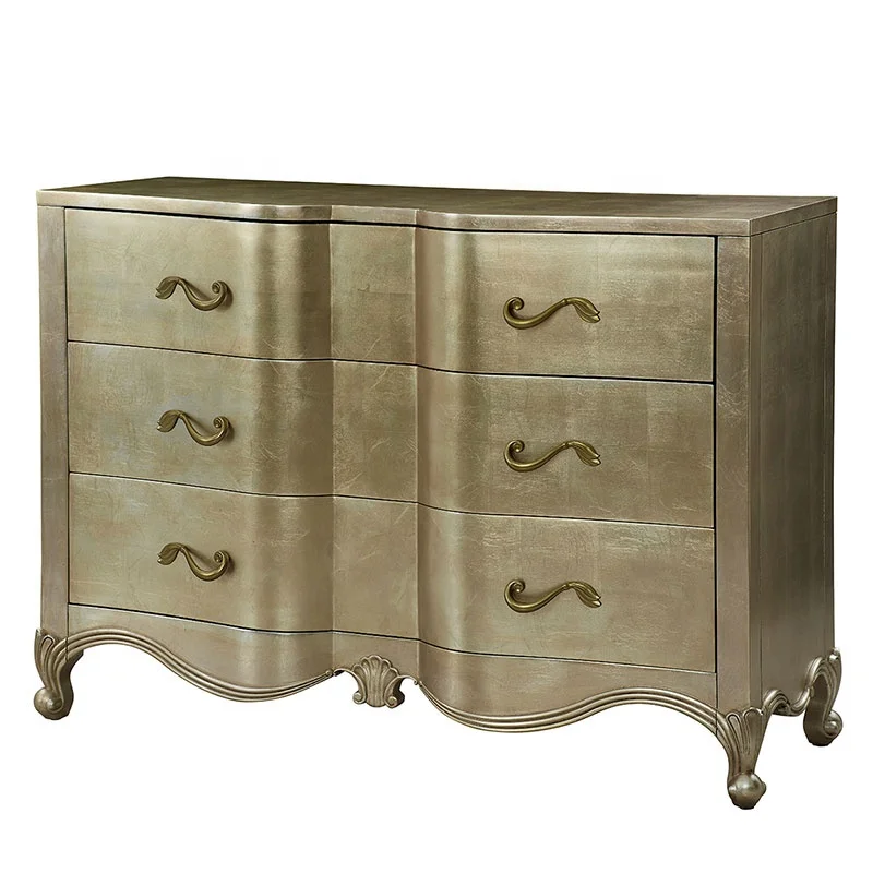 

Роскошный шкафчик в стиле карацеля с шестью ящиками, комод из цельного дерева ручной работы из золотой фольги