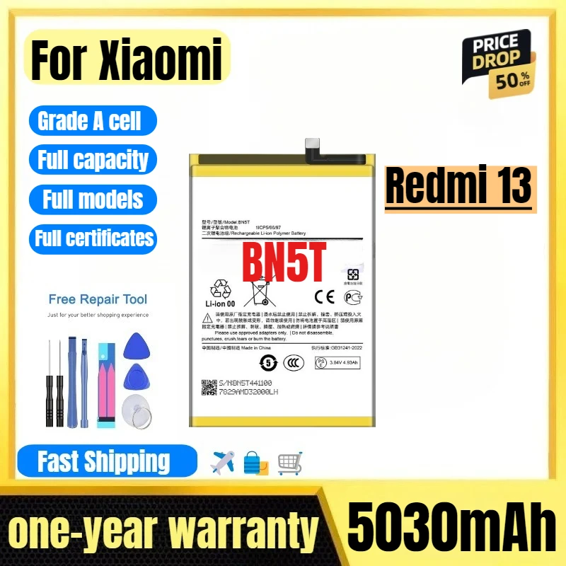 

BN5T for Xiaomi Redmi 13 Mobile Phone Battery High Quality High Capacity Battery Replacement Bateria Grade A Cell with Tools