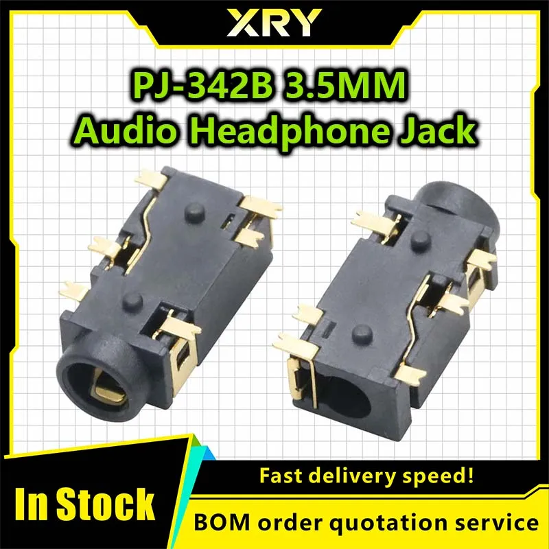 XRY 10PCS  3.5 headphone jack PJ-342B dual column gold-plated anchor sound card dedicated audio socket 3.5mm pj342b