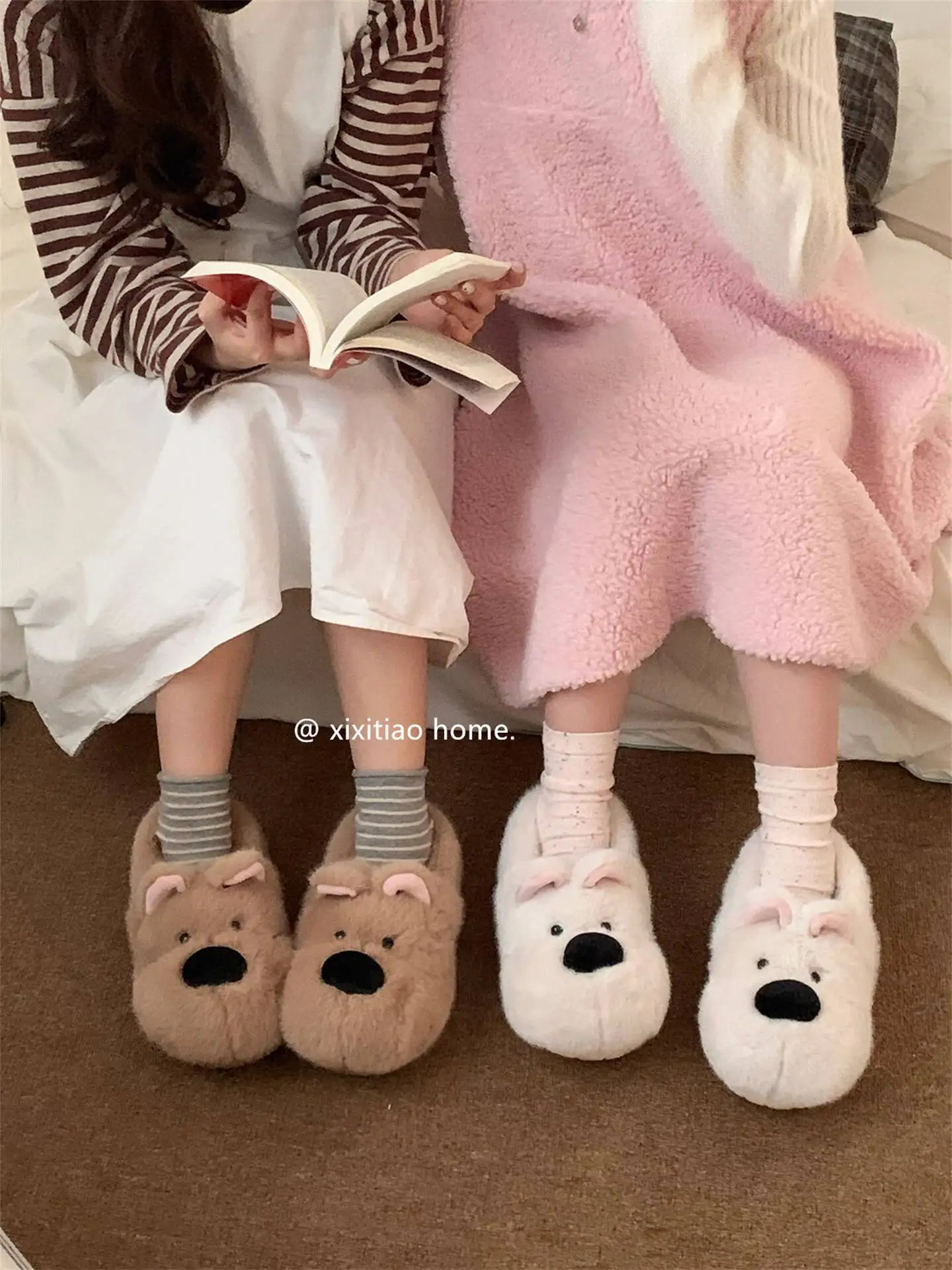 

Couple's Home Slippers 2025 Winter Fuzzy Cotton Slippers Cute West Highland Terrier Non Slip Warm Indoor Household Slippers