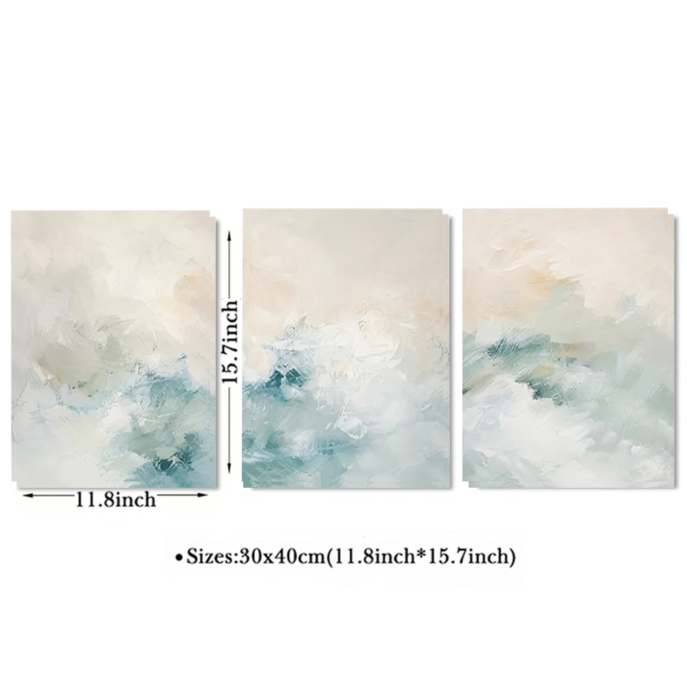 Set of 3 Abstract Wall Art Canvas Prints Beige Blue Texture Painting Poster Modern Neutral Living Room Decor Modern Home