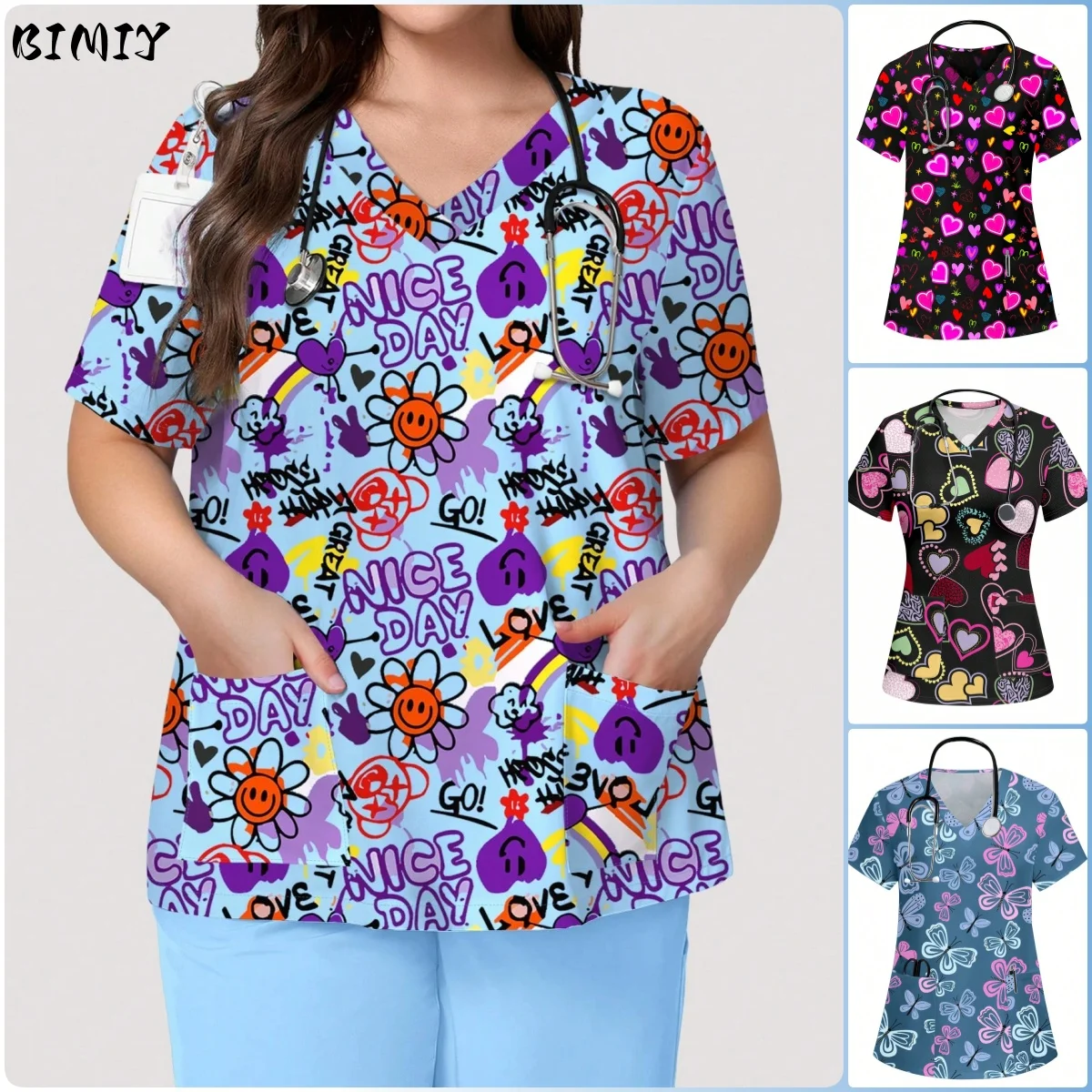 

Хирургическая униформа, женские топы с v-образным вырезом и короткими рукавами, женская медицинская униформа, ветеринарная клиническая униформа, милый щенок с мультяшным принтом