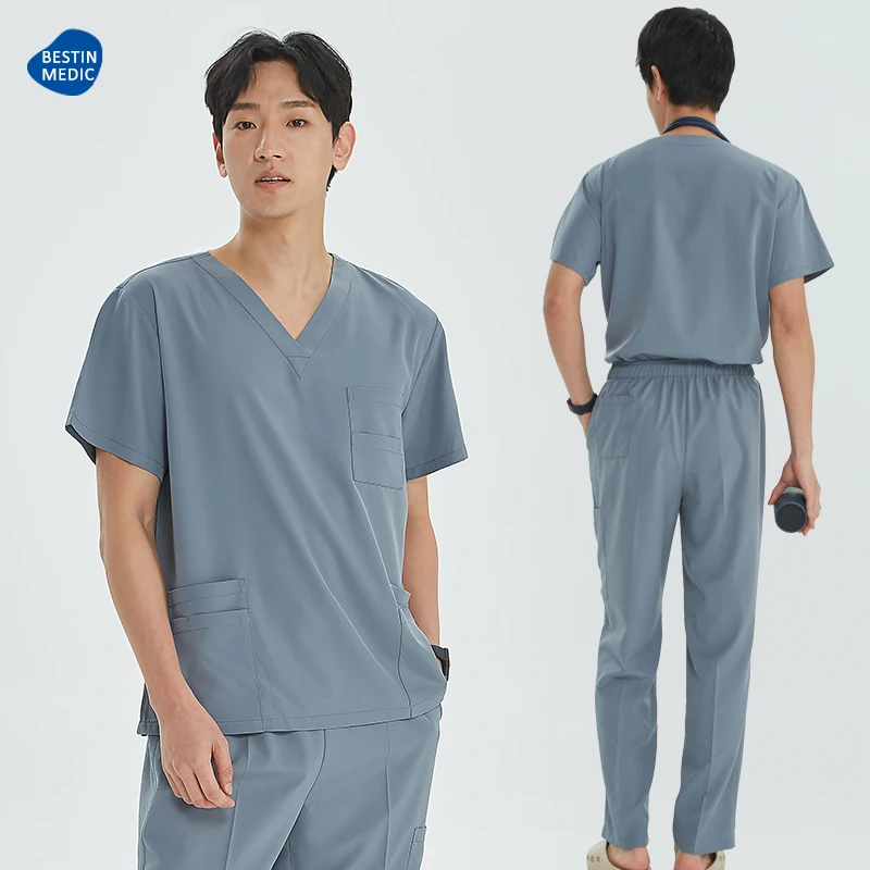 Short-sleeved Surgeon Scrubs Pet Hospital Work Uniforms Clinical Doctor Outfit for Women Men 12-pocket Nurse Scrubs Set  S23