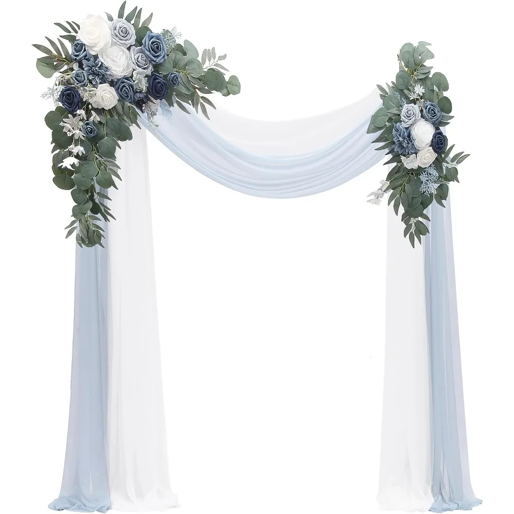 

Arch Flowers with Drapes Kit - 2pcs Artificial Dusty Blue & Navy Blue Floral Swag Arrangement with 2pcs Draping Fabric