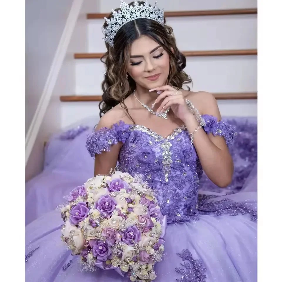 IIIusion Lilac Lace-Up Vestidos De Xv Quinceañera Luxury Off-Shoulder Appliqued Puffy วันเกิด Quinceanera Dressees ที่กําหนดเอง