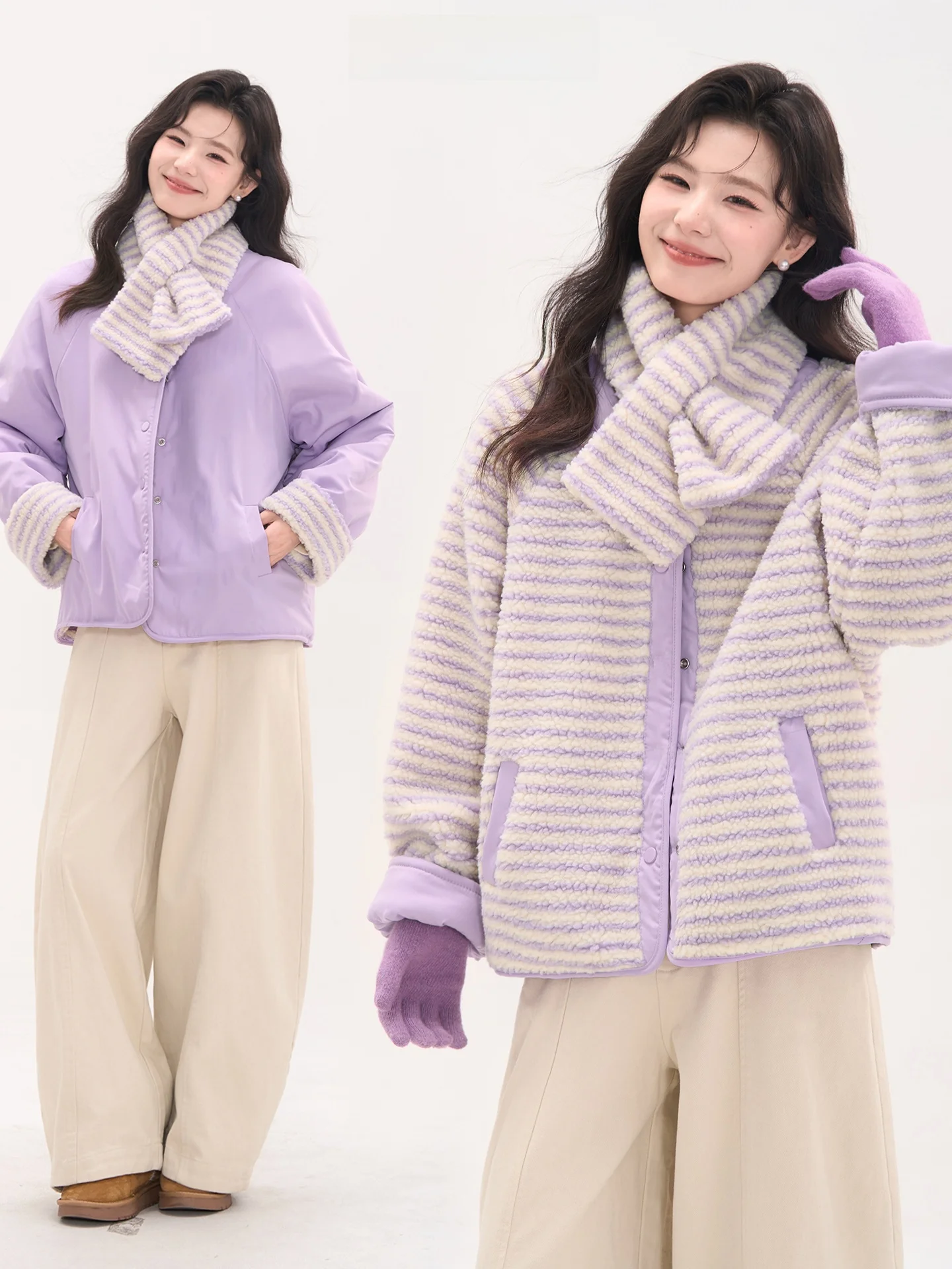 

Женская свободная куртка Heme Visual Fla Frame из хлопка с полосками из овечьей шерсти, двусторонняя, с длинными рукавами, круглым вырезом, на одной пуговице