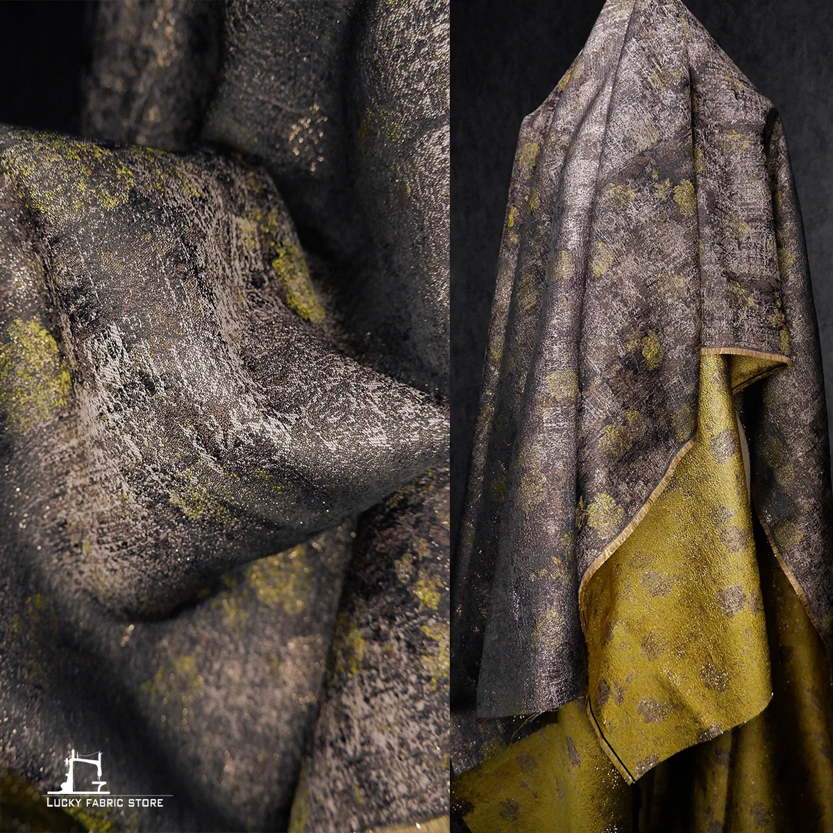 Deciduous leaves, withered yellow, retro style, dark texture, fabric, dress, Hanfu jacket, jacquard, designer fabric