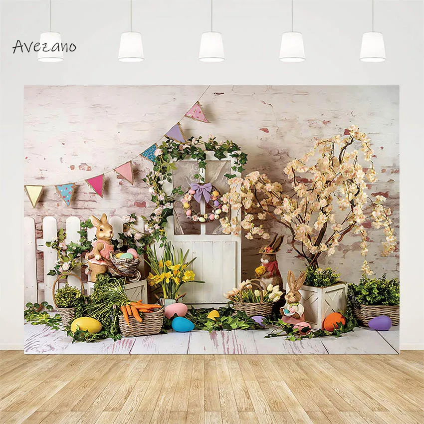 Avezano páscoa backdrops para fotografia primavera flores jardim coelho ovo barra recém-nascido aniversário retrato fundo decoração estúdio