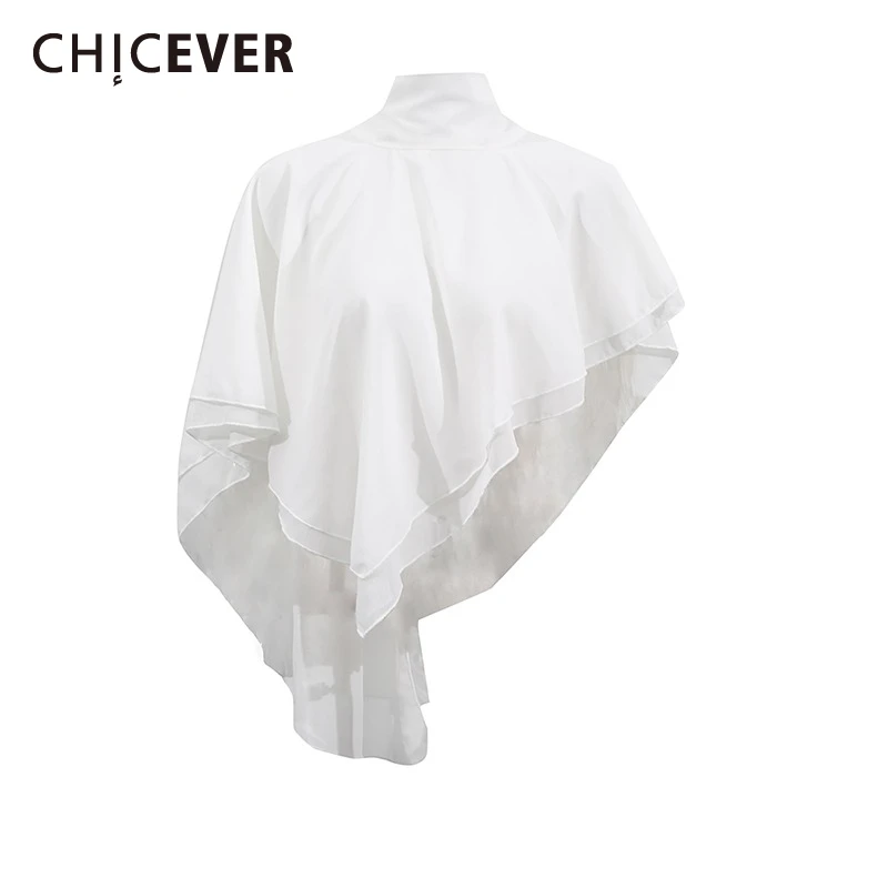 

CHICEVER однотонная нерегулярная блузка на шнуровке для женщин с шарфом и воротником без рукавов, темпераментная накидка, рубашки, женские новые