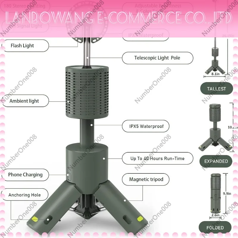 Multifunctional Retractable LED Camping Lantern Outdoor Atmosphere Canopy Tent Light for Exploration Camping