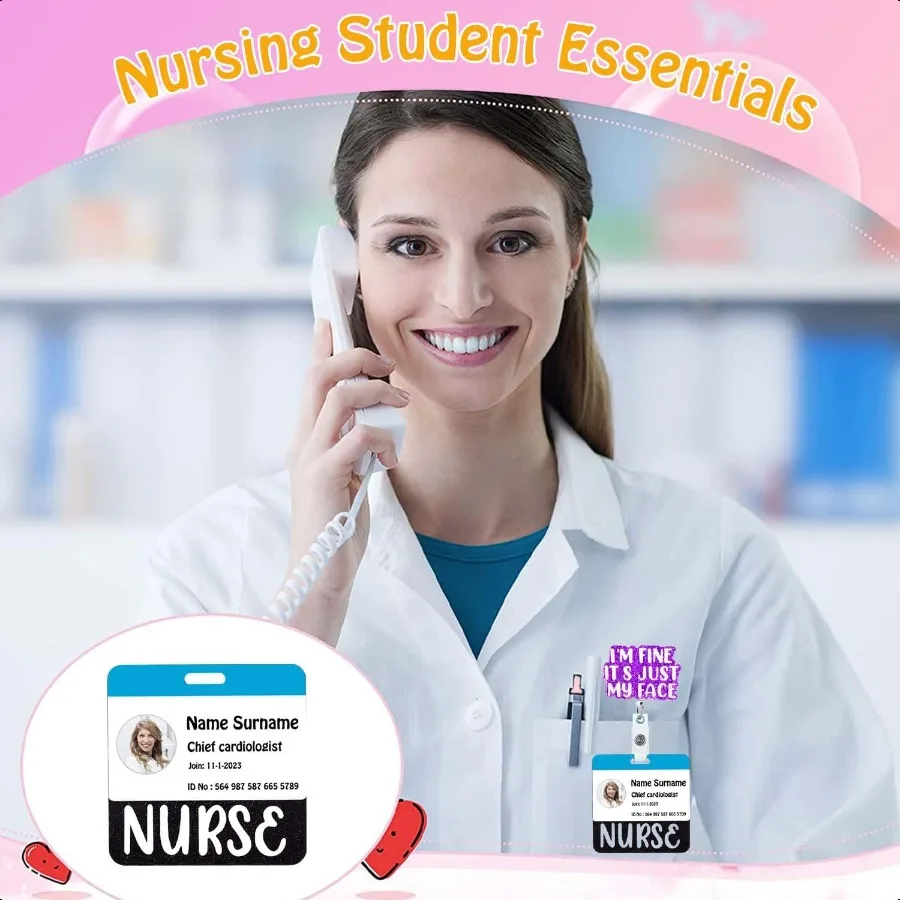 Badge in acrilico Buddy Schede infermieristiche orizzontali con glitter neri per l'identificazione dei badge e regali per il lavoro di infermiere degli studenti