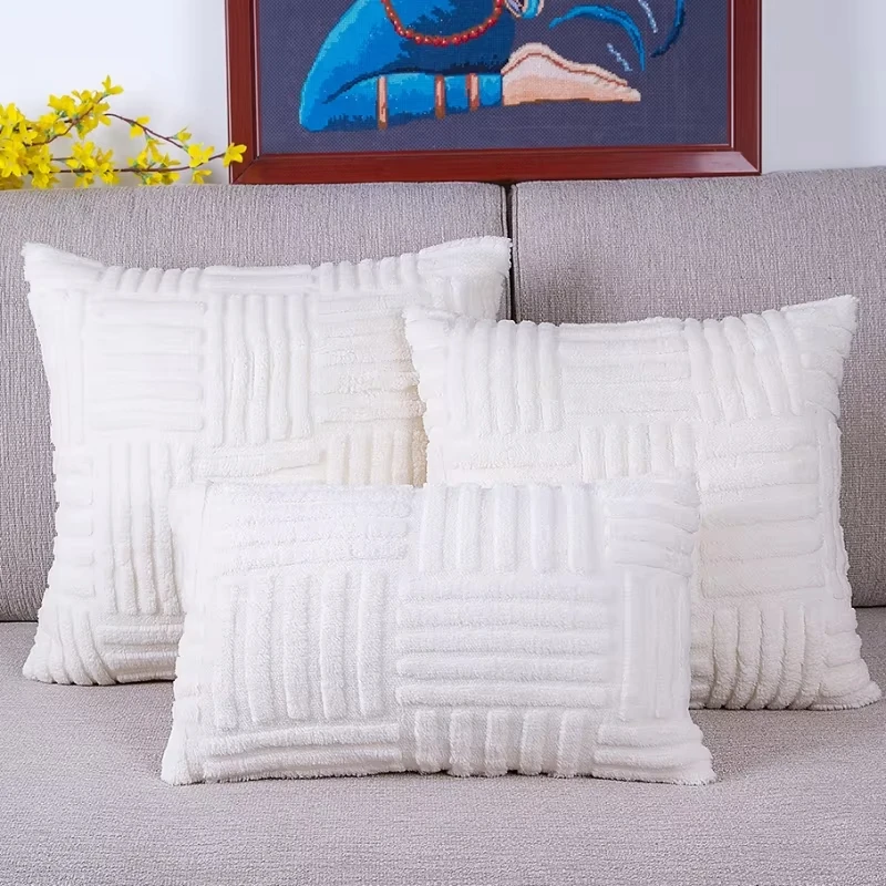 1pc Design Plush Cushion Cover 45x45 50x50 30x50cm Cream White Pillowcase Home Decor Throw Pillow Cover for Sofa Room Decoration