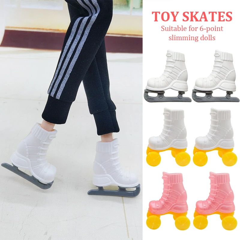 1Pair Mini Roller Skate For 30cm Doll 1:6 Dollhouse Miniature Flat Skates Shoes Kids Pretend Play Toys Doll Accessories