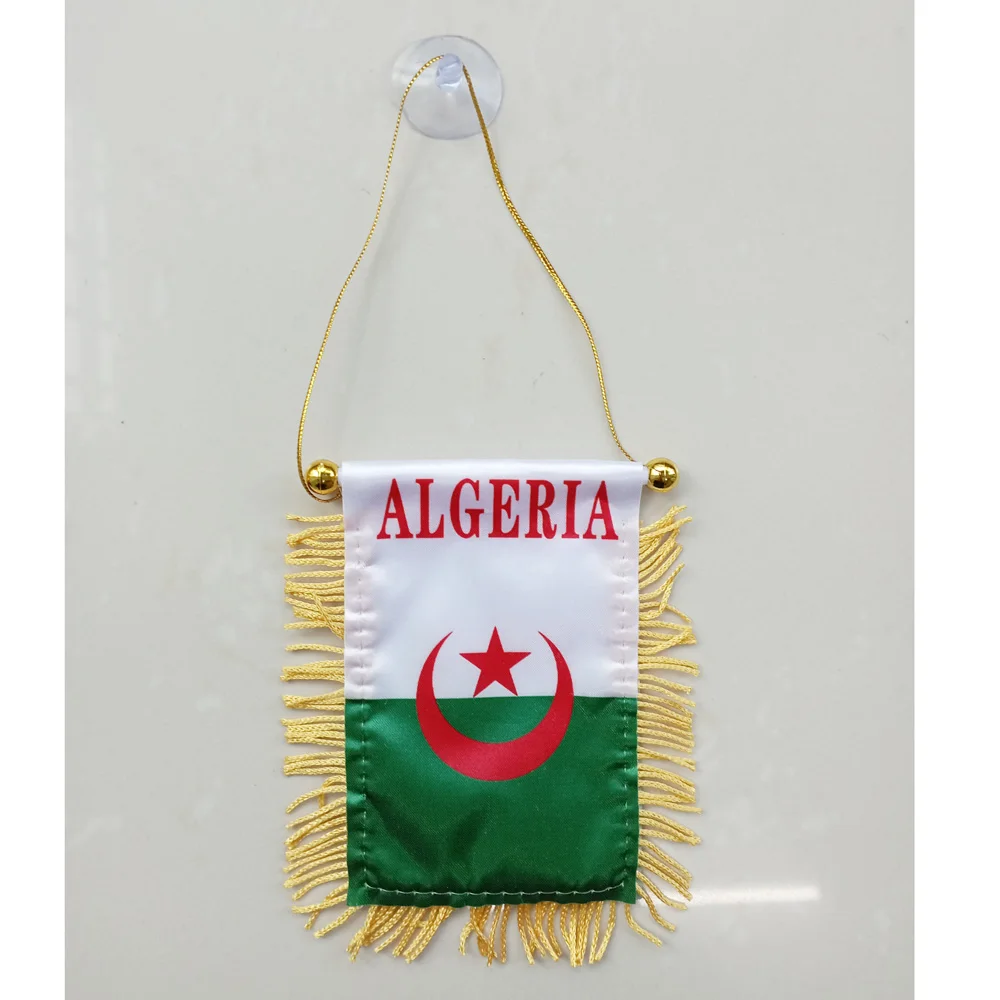 

aerxemrbrae 8*12cm Algeria Car Window Polyester double side printed Algeria Hanging pennant Flags Algeria Mini flag