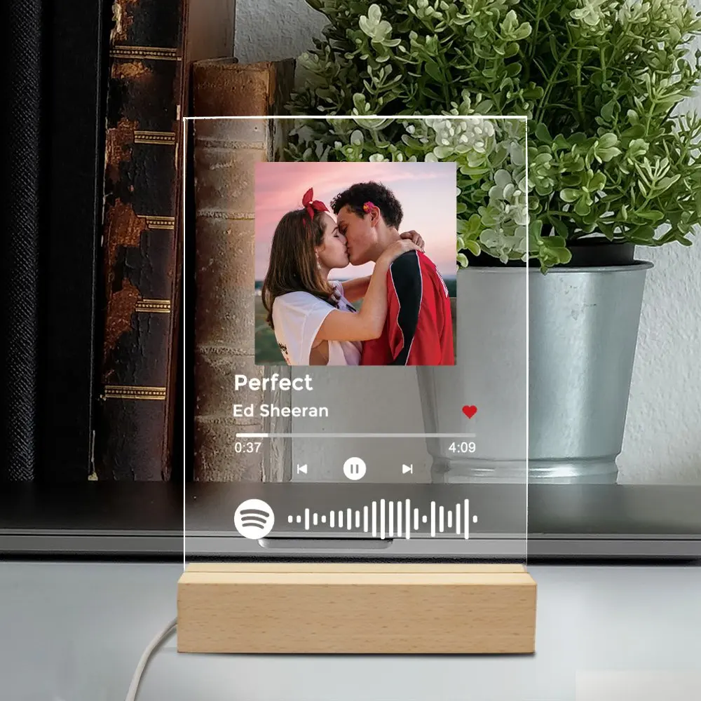 Personalized Spotify Music Acrylic Board With Light Base Custom Personal Photo Song Singer Name Night Lamp Girls Valentine Gift