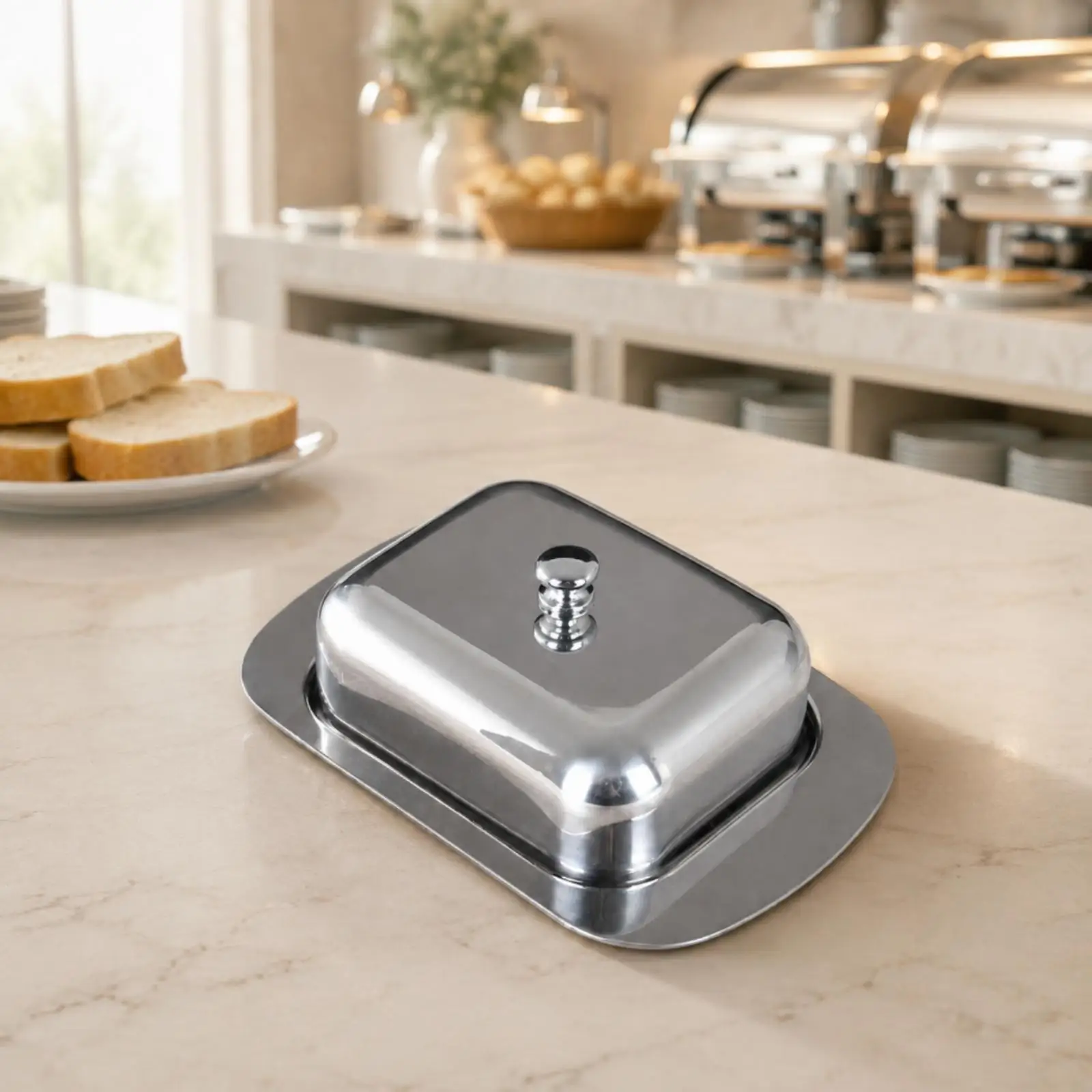 Mirror Polished Metal Butter Dish with Lid for Serving Cheese Snacks Pastries at Tea Time or Formal Dinner Table