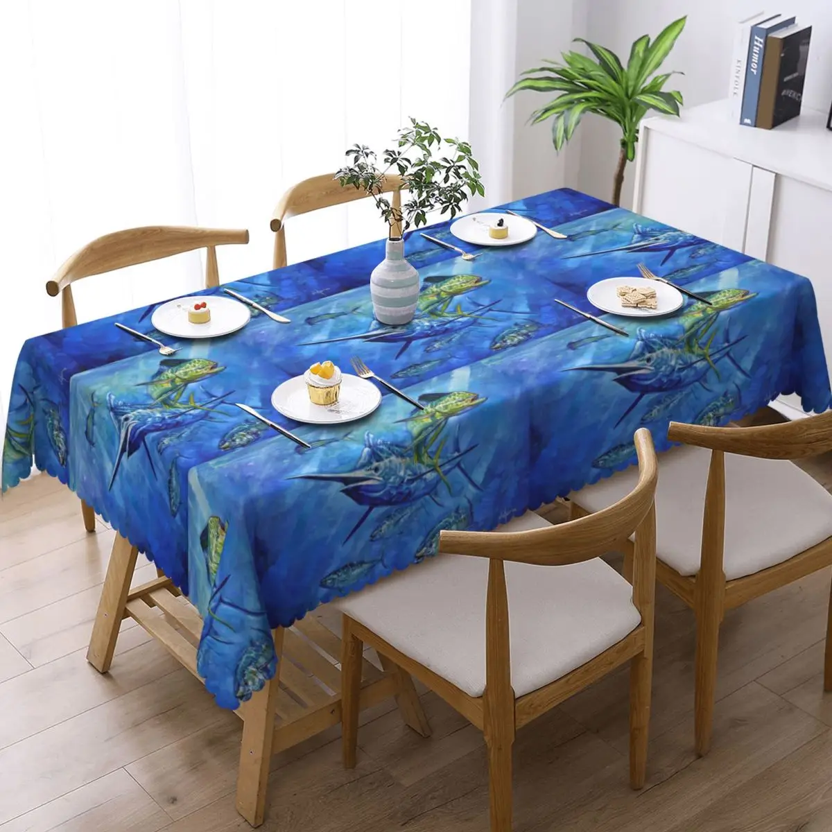 Dorado, Marlin, And Tuna Custom Rectangular Tablecloth Oilproof Table Cover for Dining Events Table Cloth