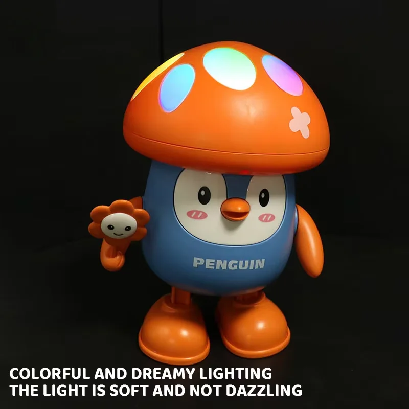 Baby Dance Mushroom Recording Tongue Talk Electric Penguin With Music Llight Cartoon Doll Sound Light Children's Education Toys