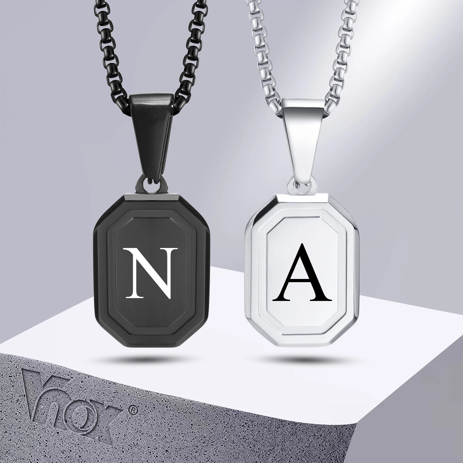 

Vnox Initial Geometric Necklaces for Men Women, Stainless Steel Square Rectangle Pendant, A-Z 26 Letters Alphabet Boy Collar