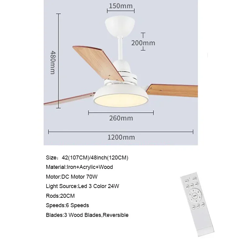 Kipas langit-langit dengan lampu 42 48 inci, lampu kipas Motor DC lantai rendah terbalik dengan pisau kayu lampu ruang tamu kamar tidur toko