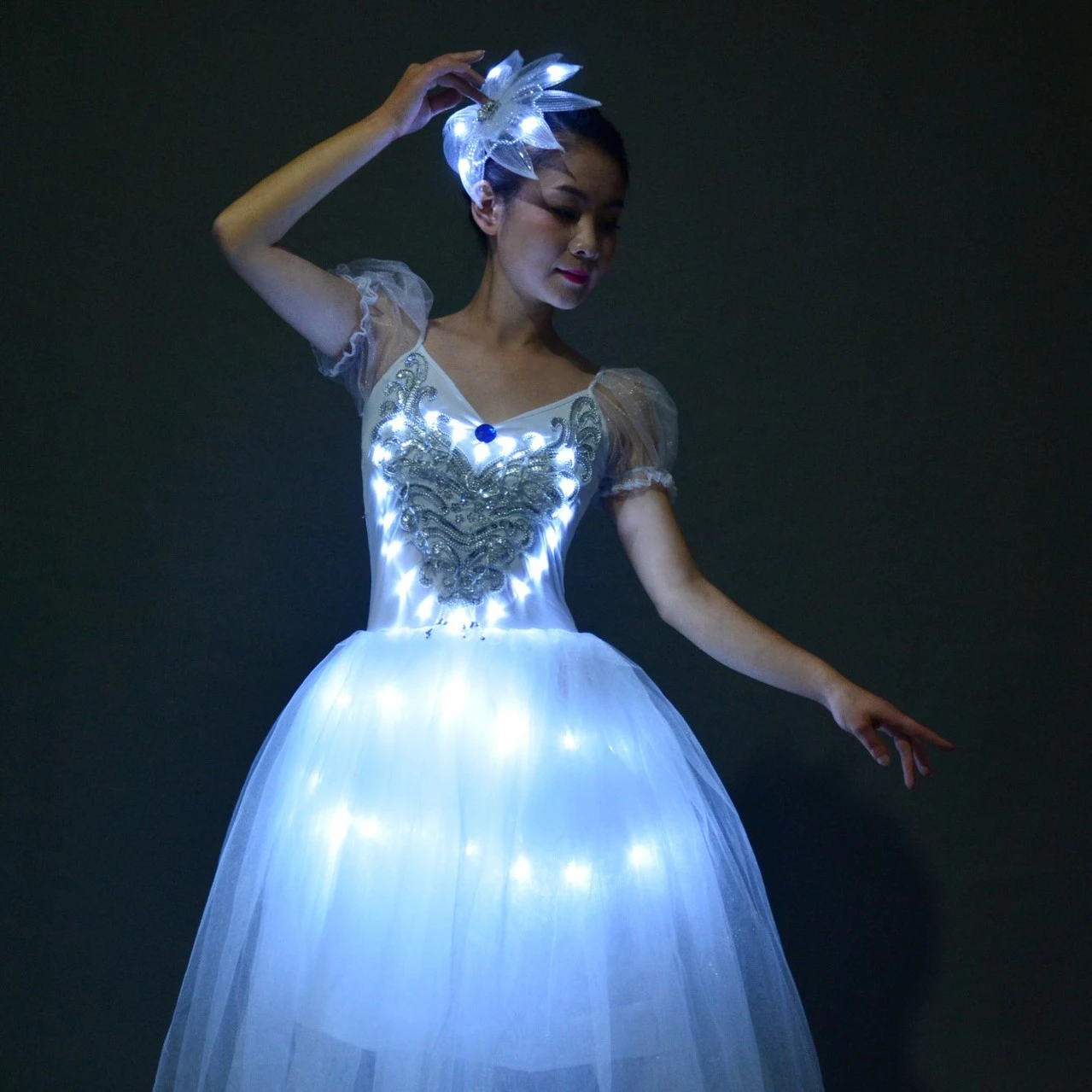 

LED Women's Dress Light Up Ballet Costume Stage Performance Ballerina Cosplay Outfit for Adult Glowing Wings Dance Props Fancy