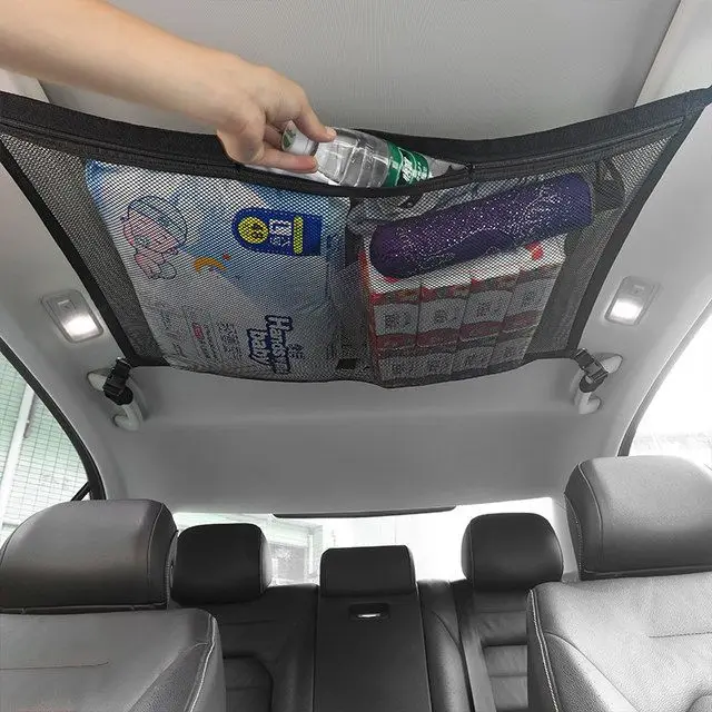 

SUV Car Ceiling Storage Net Pocket Car Roof Bag Interior Cargo Net Breathable Mesh Bag Auto Stowing Tidying Interior Accessories