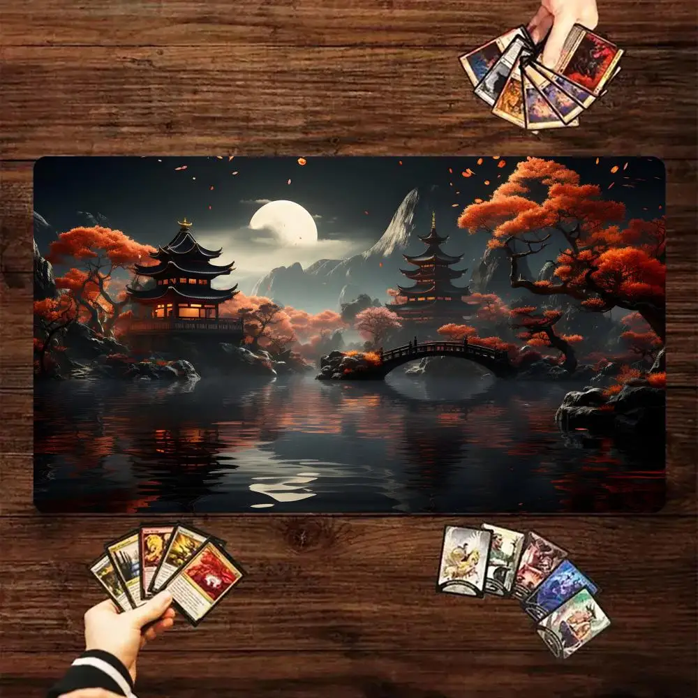 Ancient buildings and Full moon scenery TCG Playmat Magic Card Battle Mat 35X60CM Desk mat tapete magic mat Non-Slip Durable