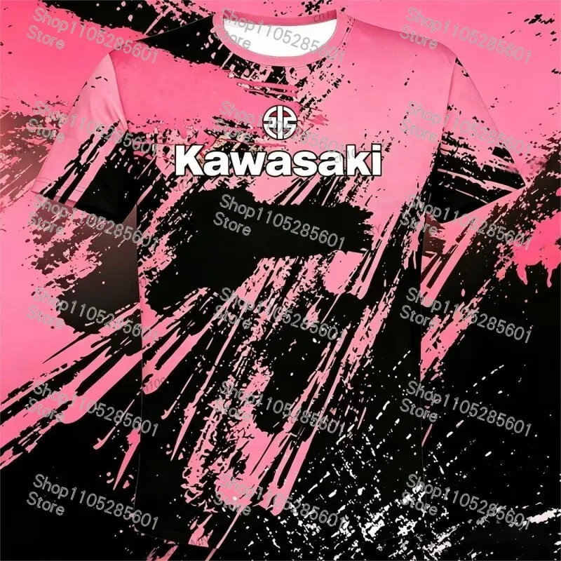 Kawasaki Themed Fashion Printed Short-sleeve T-shirt Trendy Sporty Casual Top for Motorcycle Enthusiasts view 6