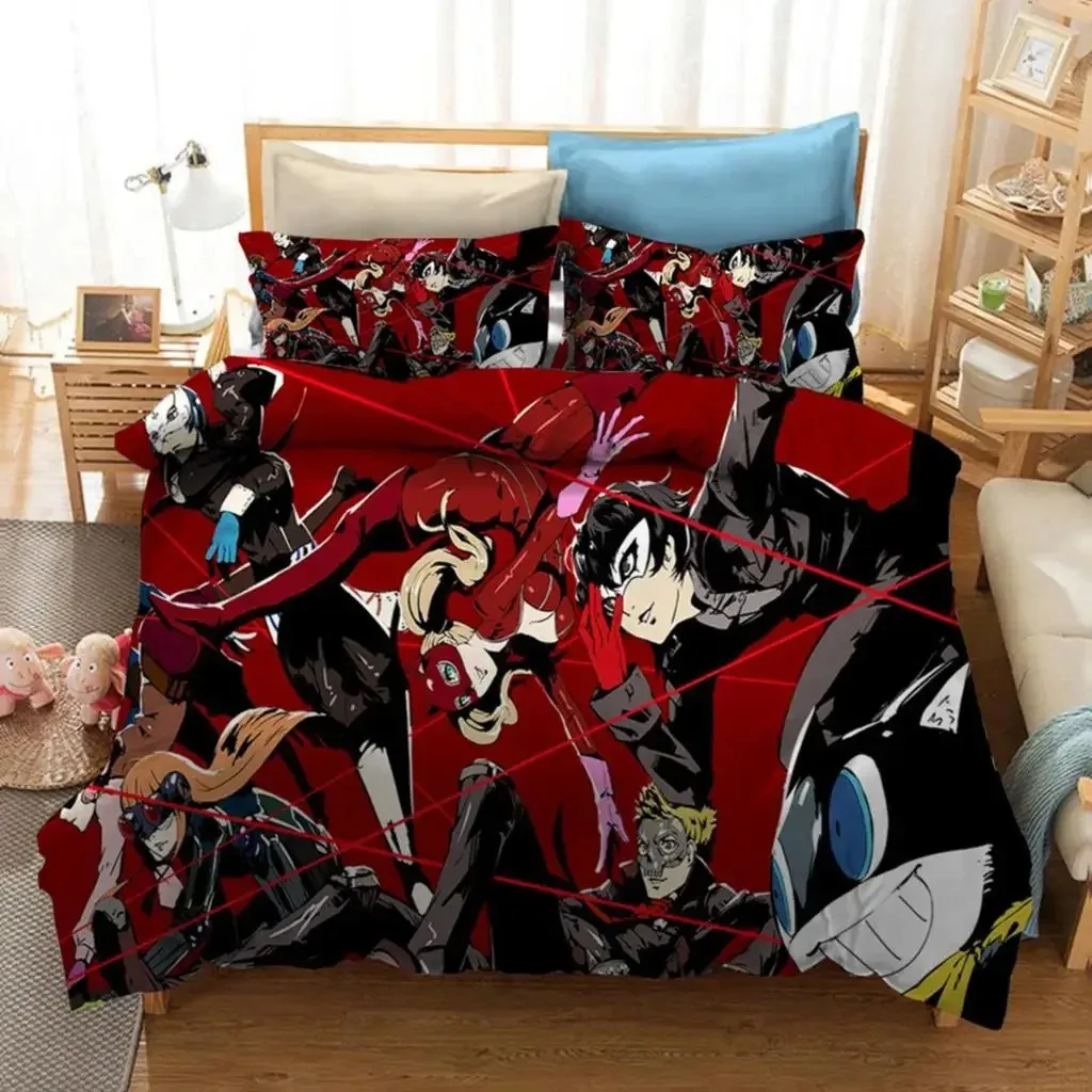 

3D Print Persona 5 P5 Anime Game Bedding Set Double Twin King Duvet Cover Comforter Pillowcase Boys Girls Adults Bedroom