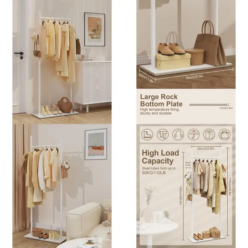 Cabide autônomo moderno com 2 ganchos, base Heavy Rock, 25,6 x 11,8 x 68,9 polegadas, branco