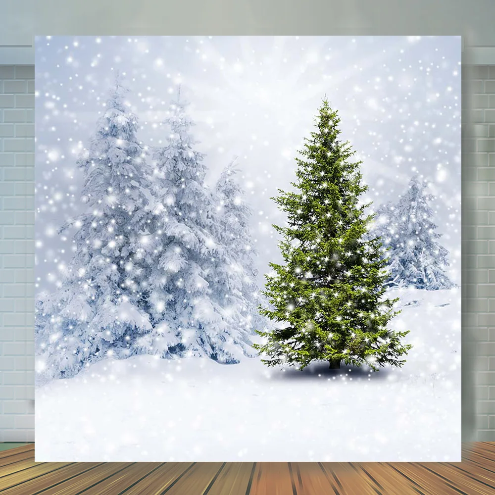 Winter Christmas Background Frozen Pine Forest Xmas Tree Presents Decoration Photography Backdrop Baby Portrait Studio Wallpaper