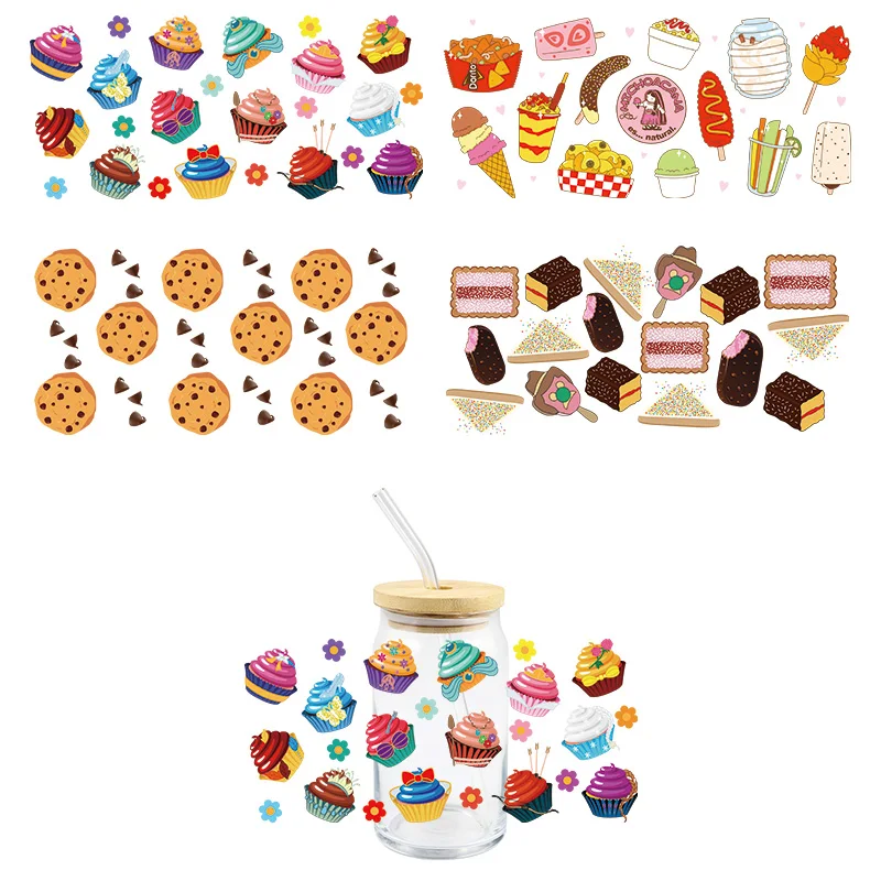 Cartoon Snacks UV DTF Wrap Transfer Stickers Cute Funny Design DTF Wrap For Glasse Cups Bottles Decal Easy To Use