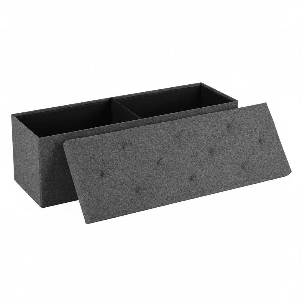 مقعد عثماني للتخزين قابل للطي مع مقعد مبطن، مقعد مسند للقدمين مقاس 43 بوصة لغرفة النوم أو غرفة المعيشة، يدعم 660 رطلًا #1