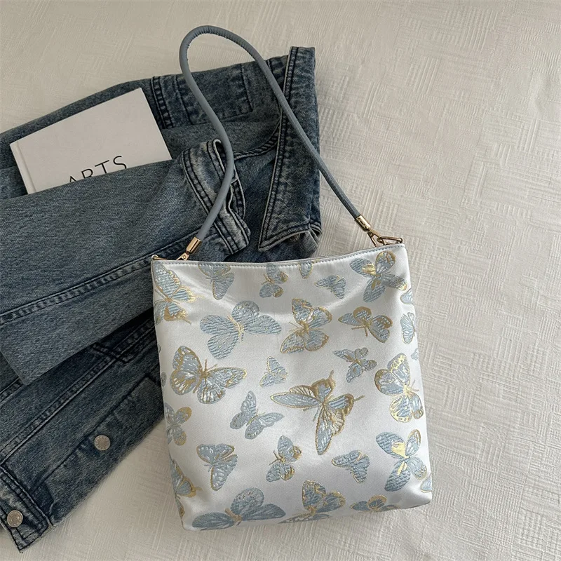 Tas Tangan Wanita Bordir Elegan Tas Bahu Kanvas untuk Penggunaan Sehari-hari Tas Jinjing Wanita Tas Selempang untuk Bepergian Tas Ketiak